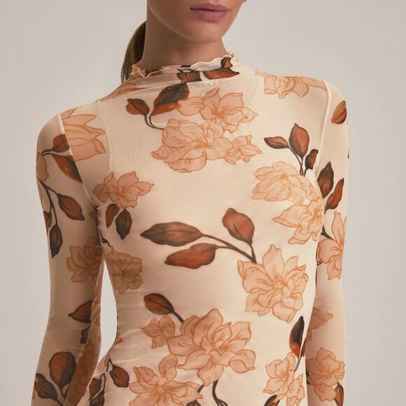 NWT Favorite Daughter The Sheer Fantasy Long Sleeve Mesh Maxi Dress Bare Roses - Picture 4 of 9